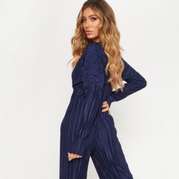 long sleeve pleated jumpsuit